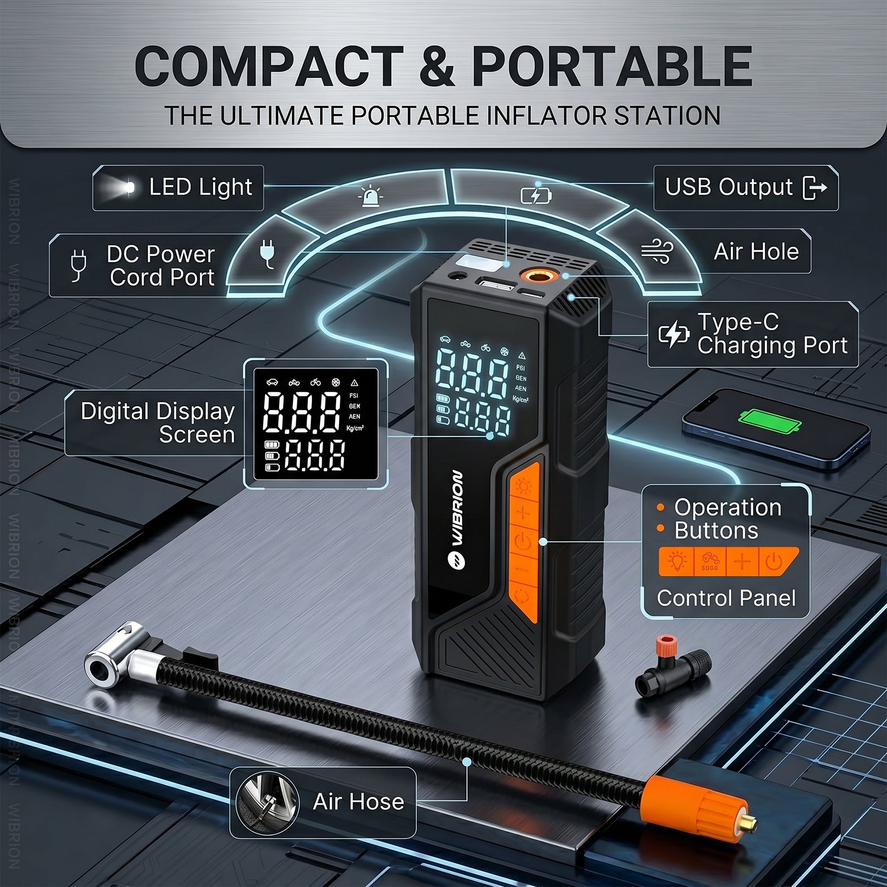 Wibrion Portable Tire Inflator Kit